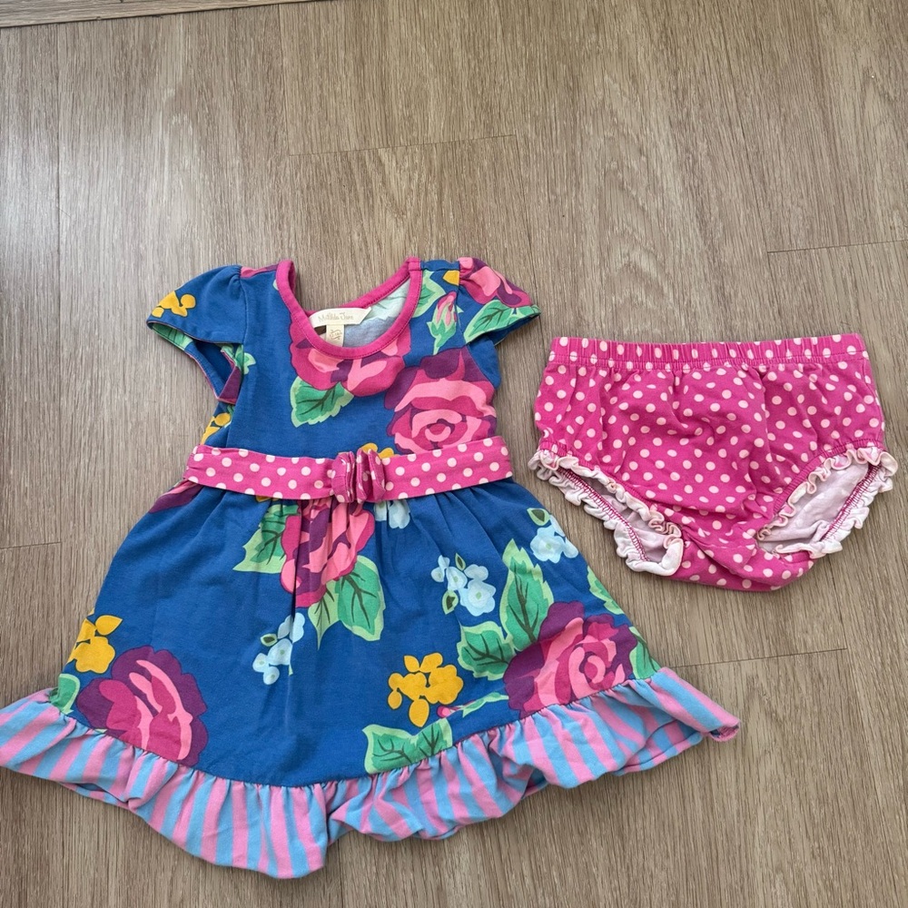 Matilda Jane Navy Floral Dress with Pink Polka Dot Bloomers